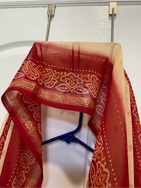Accessories - Red and Cream Patterned Scarf Wrap